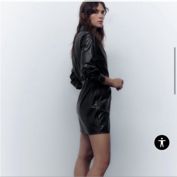 Zara Black Faux Leather Shirt Dress - Picture 8 of 15